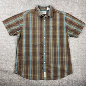 Original Penguin Brown and Teal Plaid Button Down Shirt